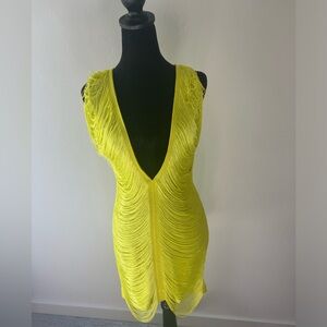 Pretty little thing lime green fringe dress